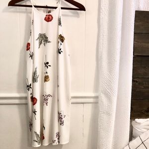 White Halter Dress with floral and botanical print